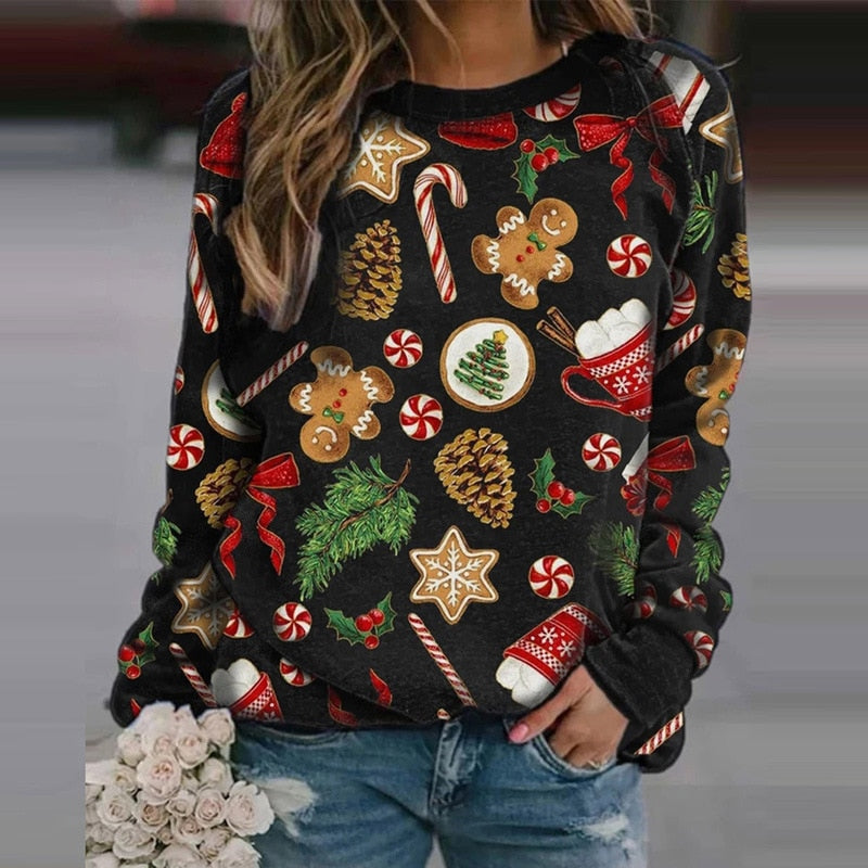 Christmas Gift Women Christmas Printing Sweater Plaid Women Casual Long Sleeve Shirts Blouse Tops Christmas Sweater Holloween Fastival Clothes