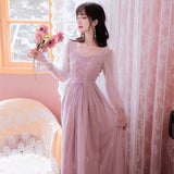 Kukombo Fairy Dress Women Spring New French Retro Palace Wind Net Yarn Long Skirt Temperament Super Fairy Forest Long Sleeve Dress K145