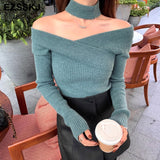 Christmas Gift pure fashion slim a-line Sweater dress Women winter autumn slash neck thick dress 2021 French sweater dress long sleeve