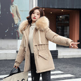 Christmas Gift 2021 New Winter Jacket Artificial Fur Collar Women Jacket Parkas Plus Velvet Thick Overcoat Female Long Coats Outwear Plus Size