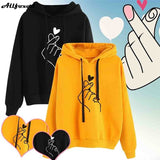 Christmas Gift Women Heart Finger Print Hoodies Winter Casual Warm Fleece Solid Drawstring Hooded Sweatshirts Loose Long Sleeve Pullover Tops