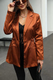 Kukombo Women Solid Blazer Coat Waist Adjust Vintage Notched Collar Pocket Fashion Female Casual Chic Tops