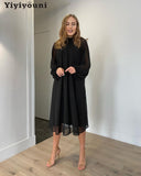 Christmas Gift Yiyiyouni Casual Sashes Dot Print Chiffon Dress Women Loose Waist Long Sleeve A Line Dress Women White Midi Vestidos Summer 2021