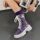 Kukombo Women Boots Transparent Platform Shoes Jelly Fashion Autumn Casual Goth Ankle Harajuku +Socks