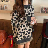Christmas Gift Leopard oversize cashmere Leaf sweater Sweater Pullovers Women winter autumn thick chic 2021 sweater long sleeve sweater top