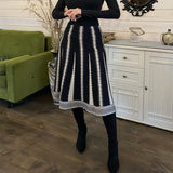 Christmas Gift  New 2021 Autumn Winter Women Skirts Knitted Fashionable Flare Vintage High Waist Elegant Warm Lady Long Skirts SK1518