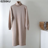 Christmas Gift 2021 Autumn Winter long thick Sweater Dress Women turtleneck long Sleeve straight maix Dress female girl warm long dress
