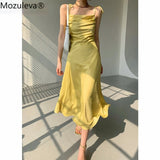 Kukombo 2022 Elegant Chic Slash Neck Sleeveless Women Solid Dress Summer New Spaghetti Strap Lace-up Slim Waist Ladies Vestidos