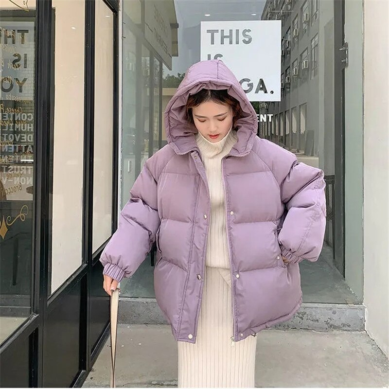 Christmas Gift 2021 New Women Short Jacket Winter Parkas Thick Hooded Cotton Padded Jackets Coats Female Loose Puffer Parkas Oversize Outwear