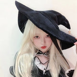 Kukombo Halloween Women Girls Lolita Black Velvet Hat Halloween Witch Wizard Magician Cosplay Cap Carnival Anime Bandage Party Hats Fancy Headwear