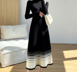 Kukombo Autumn Winter Half Turtleneck Women Dress Long Sleeve A-line Female Sweater Dress Ladies Knitting Vestidos