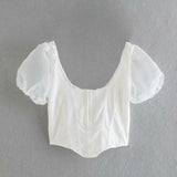 Kukombo Summer Blouses Women Crop Top Puff Sleeve Shirts Vintage White Top Elegant Chiffon Blouse Ladies Tops Sexy Ruffle Blouse 2022