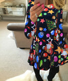 Oversized Women Winter Clothing Christmas Dress Santa Claus Star Snow Ball Print Dress Party Long Sleeve O Neck Mini Dresses