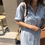 Kukombo New 2022 Women Summer Shirt Dress Single Breasted Oversize Korean Style Vintage Split Lace Up Pure Long Dress DR2628