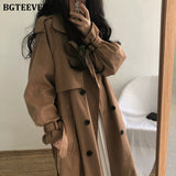Christmas Gift BGTEEVER Vintage Brown Oversized Women Windbreaker Coats 2021 Autumn Lapel Double Breasted Sashes Loose Ladies Trench Coats
