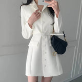 Kukombo White Chic Blazer Dress Women Spring 2023  Turn-Down Neck High Waist Bodycon Dress Office Ladies Business Korean Mini Dresses