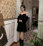 Graduation Gift Big Sale Gothic Black Velvet Dress Evening Party Long Sleeve Y2k Mini Dress Women Vintage Elegant One Piece Dress Korean 2023 Autumn