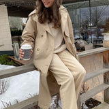 Christmas Gift Autumn Winter Spliced Double Breasted Long Trench Coat Women Casual Windbreaker Jackets Female Khaki Overcoat 2022