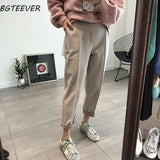 Christmas Gift BGTEEVER Winter Thicken Women Pencil Pants Wool Pants Female Autumn High Waist Loose Trousers Capris Soft Good Fabric