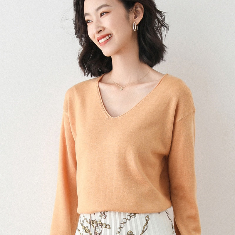 Christmas Gift 2021 Autumn Winter Thin Sweater Women Knitted Sweater Fashion Crew-V-neck  Ladies Winter Sweater Korean College Style