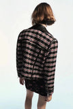 Kukombo Vintage Knitted Tweed Panel Short Faux Leather Jacket Women Fashion Long Sleeve Leather Jackets Elegant PU Leather Coat