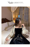 Graduation Gift Big Sale 2023 Spring Black Velvet Dress Women Square Collar Vintage One Piece Dress Korean Office Lady Elegant Midi Dress Party Evening