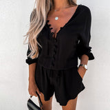 Christmas Gift Summer Casual Two Piece Set Women 2021 Cotton Vintage Boho Shirt High Waist Shorts Sets 2021 Loose Loungewear Elegant Outfits