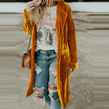 Christmas Gift New Fashion Fall Winter Women Lapel Cardigan Buttons Long Jacket Casual Solid Color Golden Velvet Office Lady Elegant Soft Coats