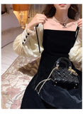 Graduation Gift Big Sale 2023 Spring Black Velvet Dress Women Square Collar Vintage One Piece Dress Korean Office Lady Elegant Midi Dress Party Evening
