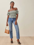 Kukombo Chic Green Floral Print Ropa Mujer Vintage Ruffles Girl Summer Tops And Blouses Fashion Short Flare Sleeve Shirt Women Harajuku