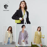 Kukombo Lady Belt Casual Black Blazer Women Solid Long Sleeve Oversized Blazer Yellow Jacket Female Elegant Business Coat