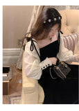 Graduation Gift Big Sale 2023 Spring Black Velvet Dress Women Square Collar Vintage One Piece Dress Korean Office Lady Elegant Midi Dress Party Evening