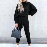 Kukombo Casual Solid Sweatshirt Suit Women Autumn Turtleneck Pullover and Pencil Pants Winter Plus Size Female Tracksuit 2 Piece Sets-1