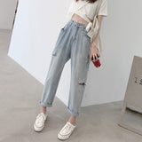 Christmas Gift BGTEEVER Vintage Ripped Holes Women Jeans High Waist Harem Jeans Pants Female 2021 Spring Summer Loose Denim Trousers Femme