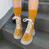 Kukombo Women Boots Transparent Platform Shoes Jelly Fashion Autumn Casual Goth Ankle Harajuku +Socks