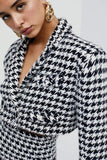 Kukombo Autumn Winter Fashion Tweed Suits Two Piece Set Women Full Sleeve Short Coat Top Women And High Waist Skirt Women's Suit