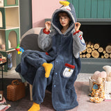 Christmas Gift Pajamas Women's Autumn and Winter Thickened Plush Robe Set Long Student Cartoon Can Be Worn Outside Coral Velvet Home Clothes