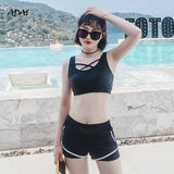 Kukombo 3 Piece Bikini Set Swimwear Women Swimsuit High Waisted Bikini Letter Swimsuit Cover Up Bathing Suits 2022 Summer Suit Beachwear