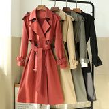 Christmas Gift Women's Elegant A Line Trench Coat Double-Breasted Belted Ladies Cloak Windbreaker Spring Fall Outerwear Grey Korean Style Coat