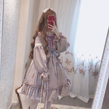 Kukombo Hstar Cute Women's Lolita OP Dress Flouncing Trim Japanese Harajuku Long Sleeves Victorian Dress Vestidos Gothic Lolita Cosplay
