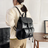 Kukombo Back to school  Drawstring Women Backpack Female Shoulder Bag Trendy School Bag Teenage Girls High Quality PU Leather Fashion Rucksack Bagpack