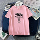 Christmas Gift 2021 Couple Outfit Printing Collarless Youth Leisure Grey Straight Tube Summer Ordinary Short Sleeve Cotton Men's Women Wear New