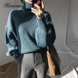 Hirsionsan Chic Sweater Women Lazy Oversized Winter Vertical Bar Jumper Knit Thicken Solid Color Pullover Tops Warm Casual Tops