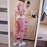 Christmas Gift Fashion Sweet Lovely Beaded Ageing Hoodie with Sleeves + High Waist Double Pocket Lace-up Pants Women's Knitted Two-Piece Set