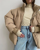 Kukombo Autumn Winter Down Puffer Jacket Woman Thick Bubble Coat Cotton Liner Padded Parkas Female Warm Zipper Outerwear 2022