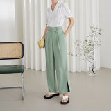 Kukombo Office Lady Drape Wide-leg Pants Women Summer 2022 Thin High-Waist Suit Pants Loose Hem Slit Casual Trousers