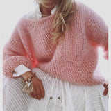 Kukombo Mohair Sweater Women Autumn Winter Knitted Tops Fashion Casual Lantern Long Sleeve Loose Pullover Sweater Top Solid Color Jumper