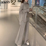 Sweater Set Women Tracksuit Spring Autumn Knitted Suits 2 Piece Set Warm Turtleneck Sweater Pullovers Wide Legs Pants