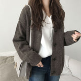 Christmas Gift Hirsionsan Soft Knitted Cardigan Women 2021 Autumn Winter Korean V Neck Khaki Sweater for Girls Chic Oversized Ladies Clothes