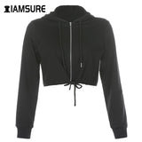 Kukombo Korean Fashion Streetwear Outfits Cropped Sweatshirts 2022 Autumn Long Sleeve Solid Casual Zipper Up Women's Hoodies